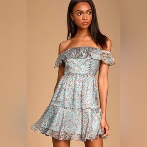 Sz Small Lulus Floral Lined Off Shoulder Dress